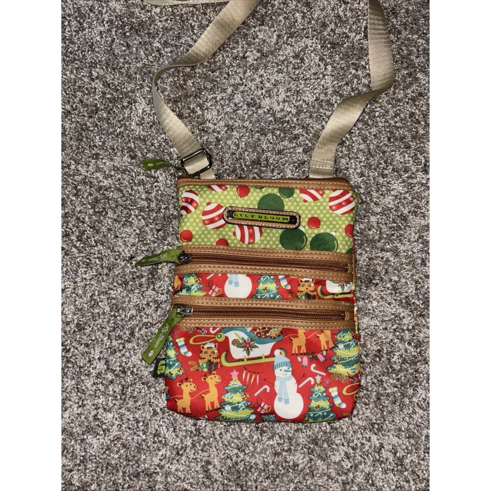 Lily Bloom Christmas Crossbody Purse Handbag Red Snowman